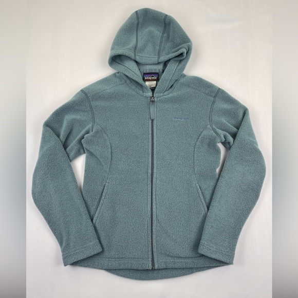 Patagonia Jackets & Blazers - Patagonia Hooded Fleece Jacket Womens XS Synchilla Full Zip Turquoise Blue Logo